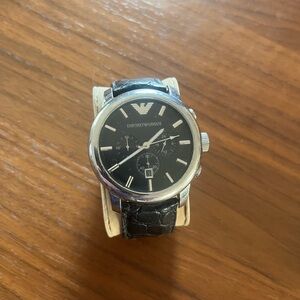 Emporio Armani Classic Chronograph Black Dial Black Leather Men's Watch AR0431